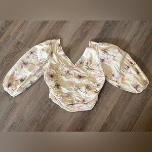 Express Floral Puff Sleeve Blouse - Cream and Pink